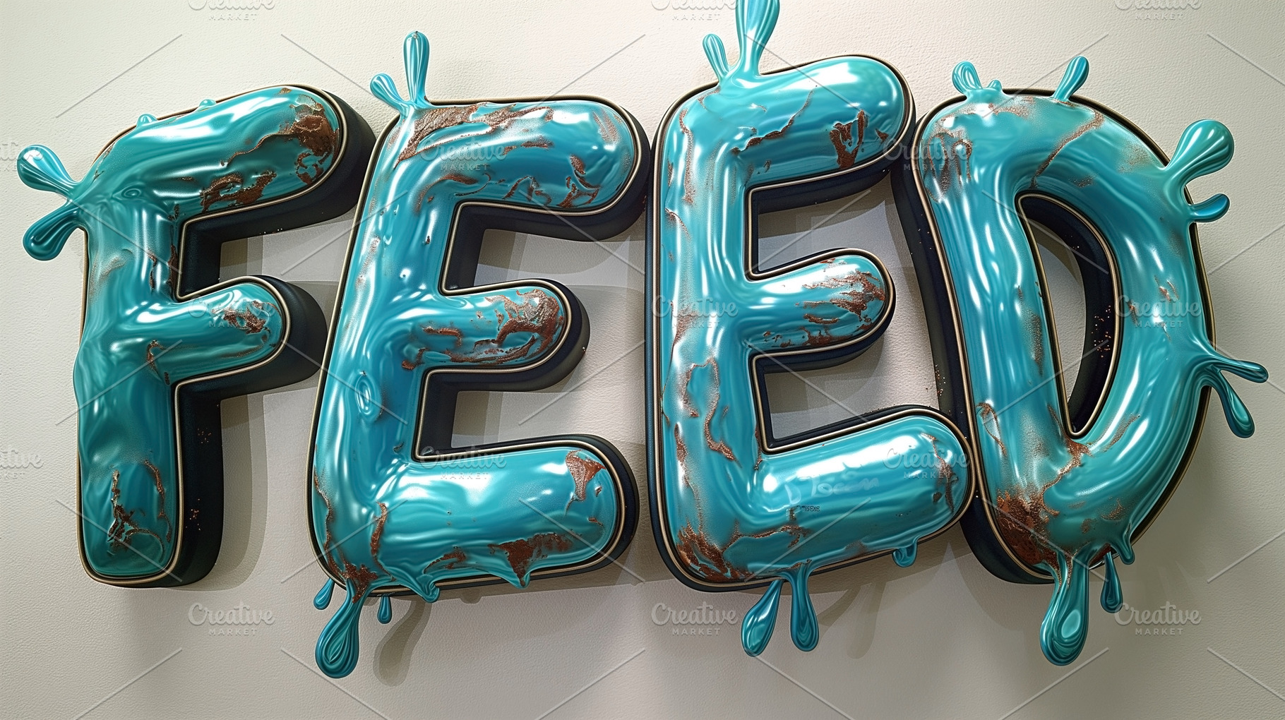 Colorful 3D artwork spelling 'FEED' with a glossy turquoise finish and playful, a Background Photo by ImageMir