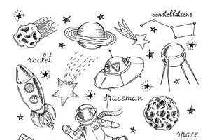 Space Hand Drawn Elements Set