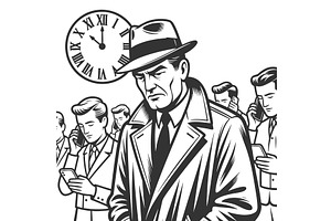 Man Out of Place in Modern Phone, a Person Illustration by AlexArt