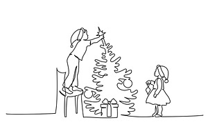 Kids,boy and girl decorate Christmas, a Person Illustration by Valenty