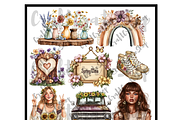 Watercolor Boho Spring Clipart, an Illustration by CraftCrateShop (Thumbnail 6 of 7)