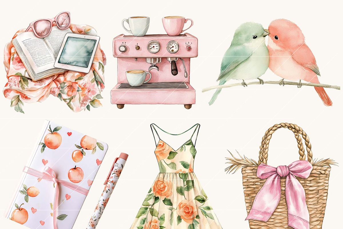 Watercolor Peach Summer Planner, a Seasonal Illustration by Design Scotch (Photo 2 of 8)