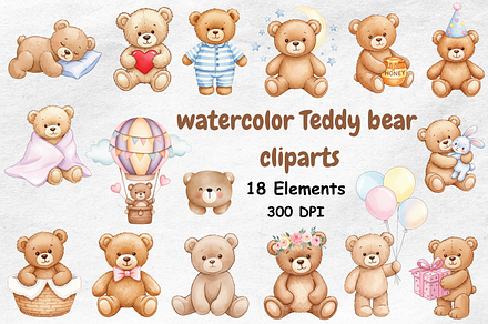 watercolor Teddy bear cliparts