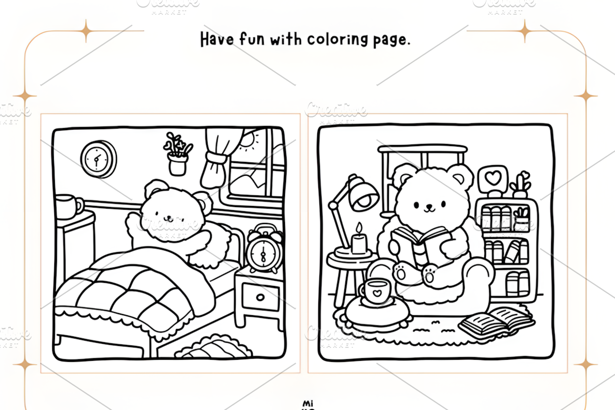 Cozy Bear Coloring Pages, an Animal Illustration by Coco Bloom (Photo 3 of 5)