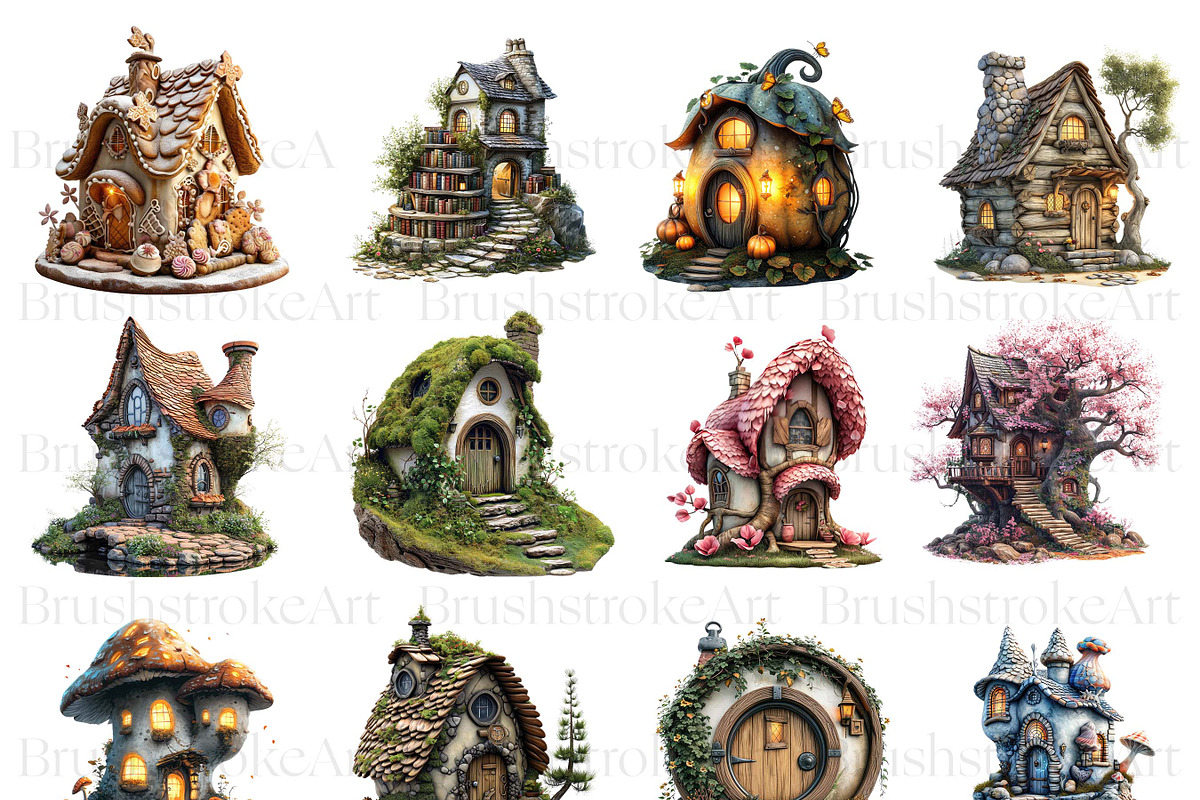 Watercolor Fairy House Clipart, Cute