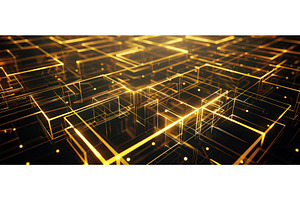 Golden Abstract Network of Connected, a Technology Photo by piter.goskov