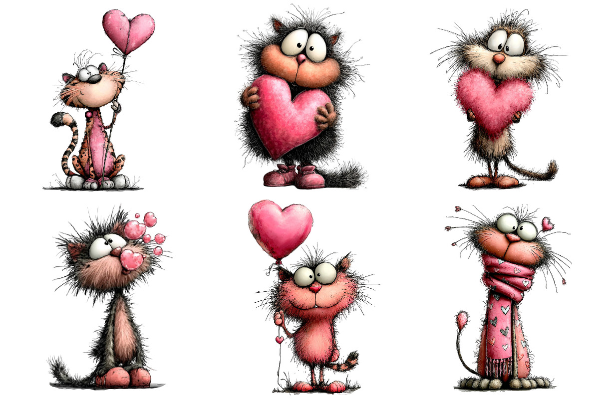 Whimsical Valentine Cats Clipart, an Illustration by Dream Creation (Photo 2 of 8)