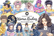 Watercolor Woman Reading PNG, an Illustration by SinaCreation (Thumbnail 1 of 5)