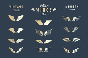 Vector Retro&Modern Look Wings Set