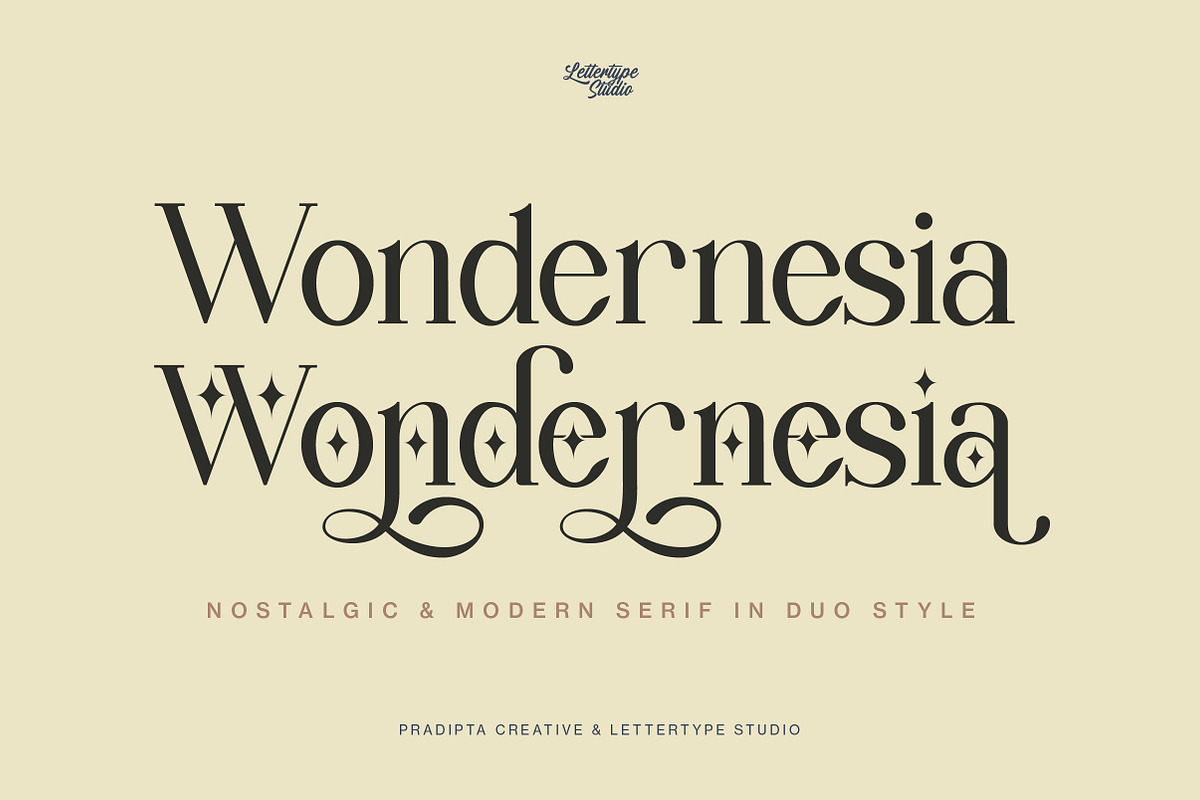 Wondernesia Nostalgic & Modern Serif, a Serif Font by Lettertype Studio (Photo 1 of 15)