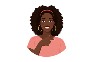 Smiling young woman with curly hair, an Illustration by designvectx