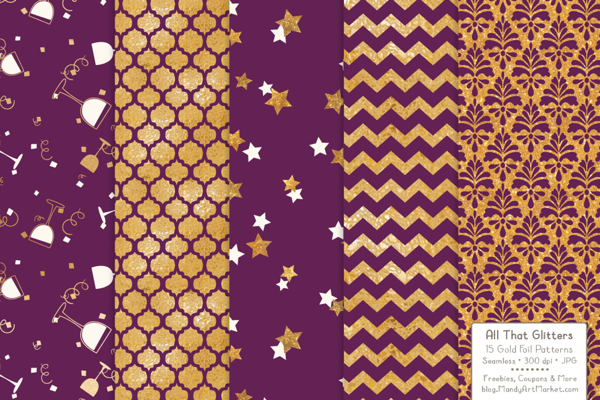 Gold Foil Digital Papers in Plum, a Pattern Graphic by Amanda Ilkov (Photo 4 of 4)