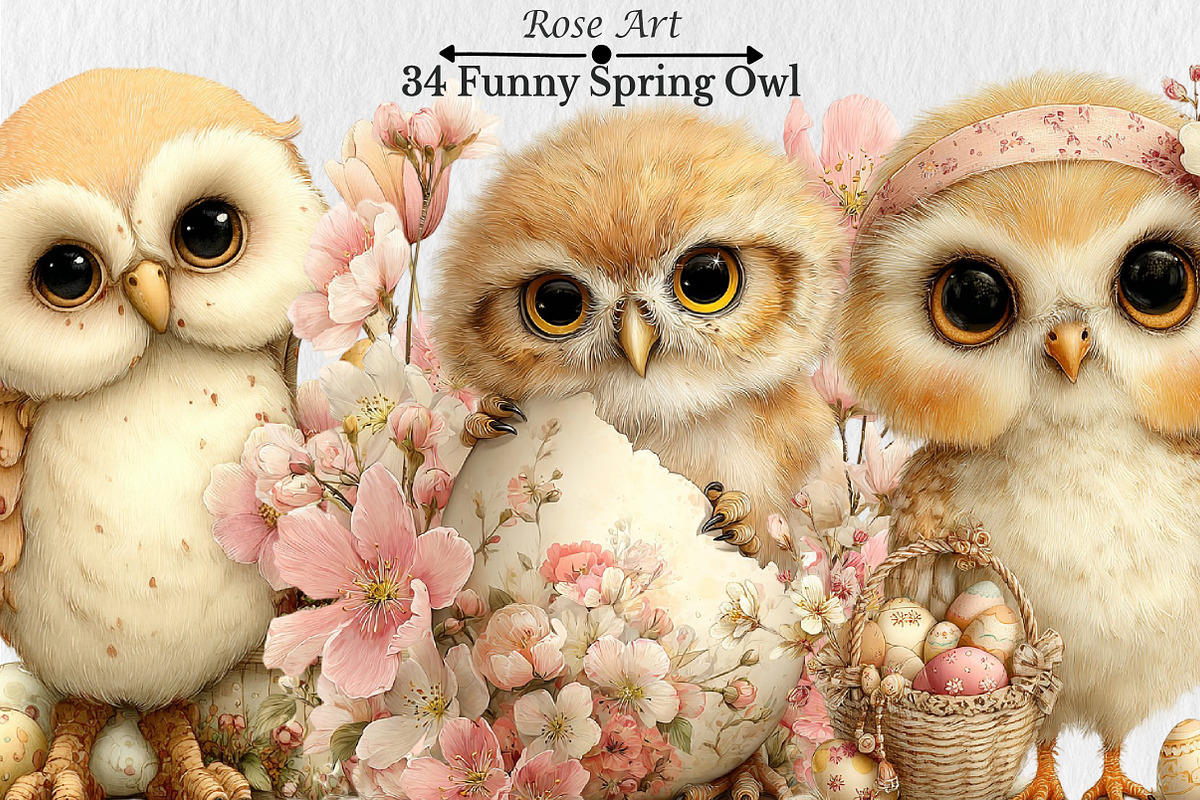 Funny Spring Owl Clipart, a Seasonal Illustration by Rose Art (Photo 1 of 6)