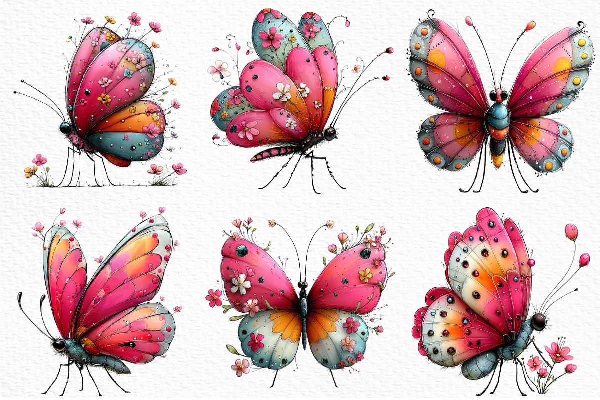 Whimsical Summer Butterfly Clipart, an Illustration by Craft Nest (Photo 5 of 12)