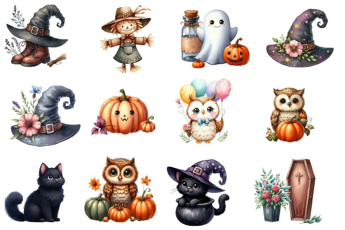 Kawaii Halloween Clipart Bundle, an Illustration by Designworld (Photo 3 of 5)