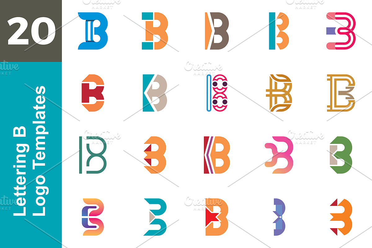 20 Logo Lettering B Template Bundle, a Branding & Logo Template by ...
