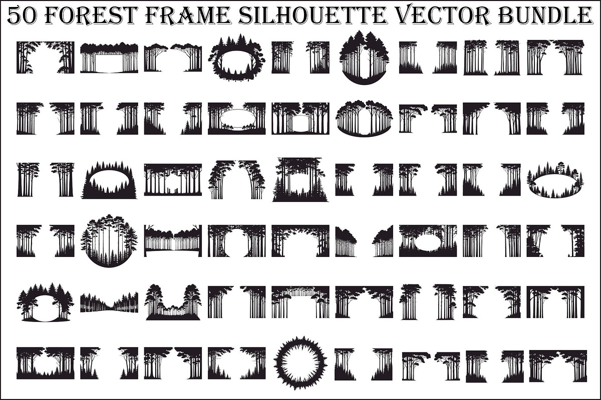 Forest Frame Silhouette SVG Bundle, an Illustration by jahid234 (Photo 1 of 51)