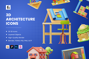 3D Architecture Icons Illustration