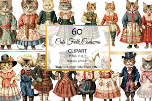 Cats In Folk Costumes Printable PNG