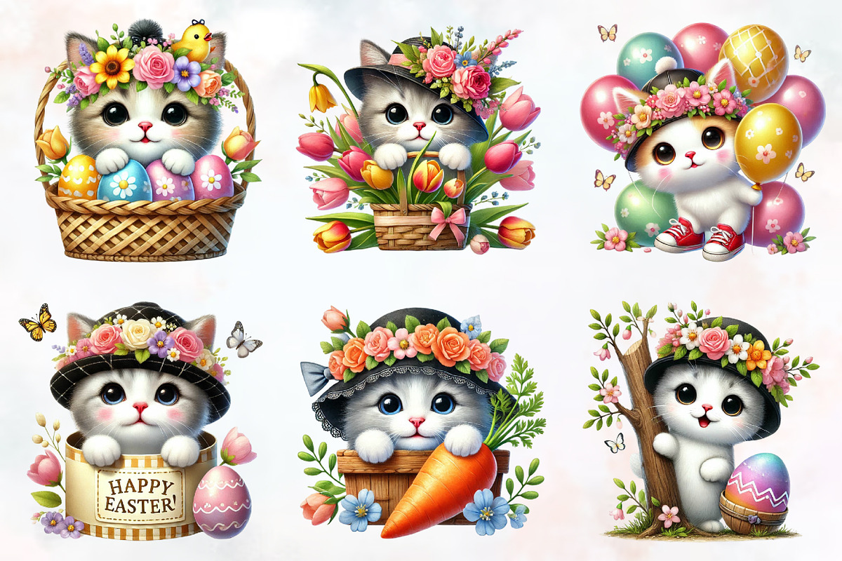 Easter day cat peeking clipart, an Illustration by RobertsArt (Photo 6 of 7)