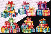 Gift Boxes Watercolor Clipart, a Decorative Illustration by LekoArt (Thumbnail 4 of 10)