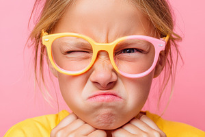 Young girl with colorful glasses making a funny face, a Person Photo by AlyaAnd