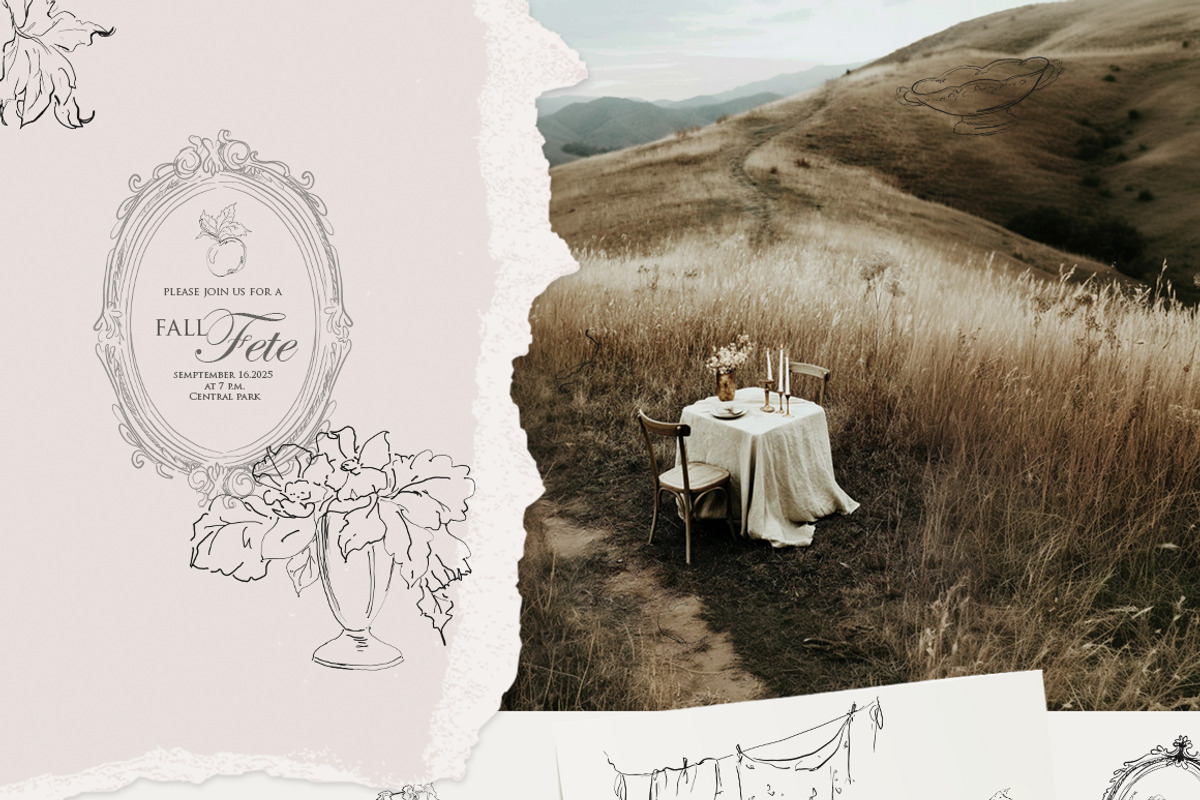 Vintage cottagecore line collection, a Decorative Illustration by 60secondsArt (Photo 7 of 11)