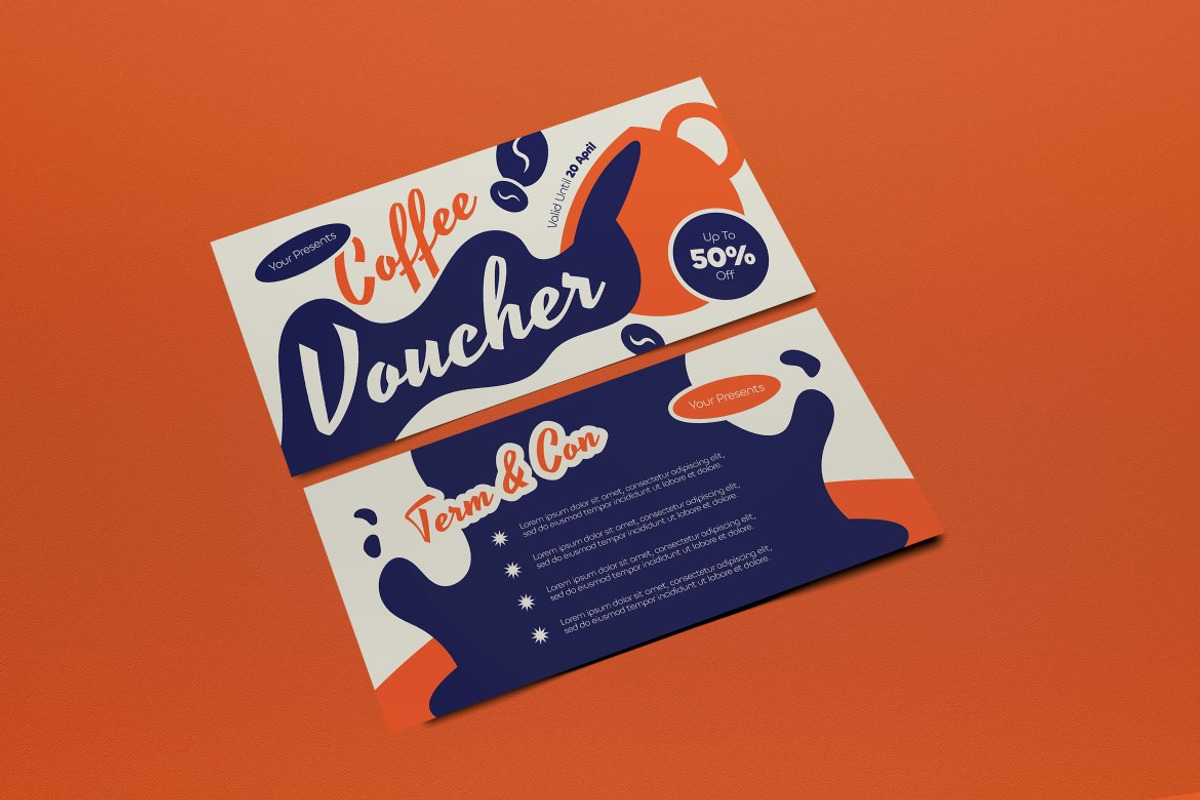 Blue Flat Coffee Shop Promo Voucher, a Card Template by graphicook (Photo 2 of 3)