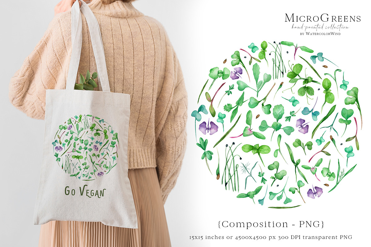 Microgreens sprouted seeds clipart, a Food Illustration by Ksenia Shmakova (Photo 4 of 8)