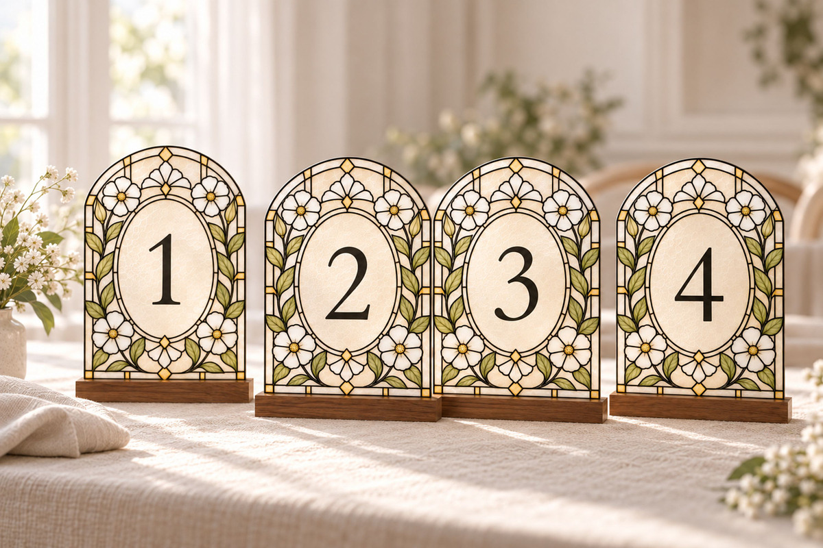 Stained Glass Wedding Table Numbers, an Invitation Template by Arfis (Photo 9 of 11)