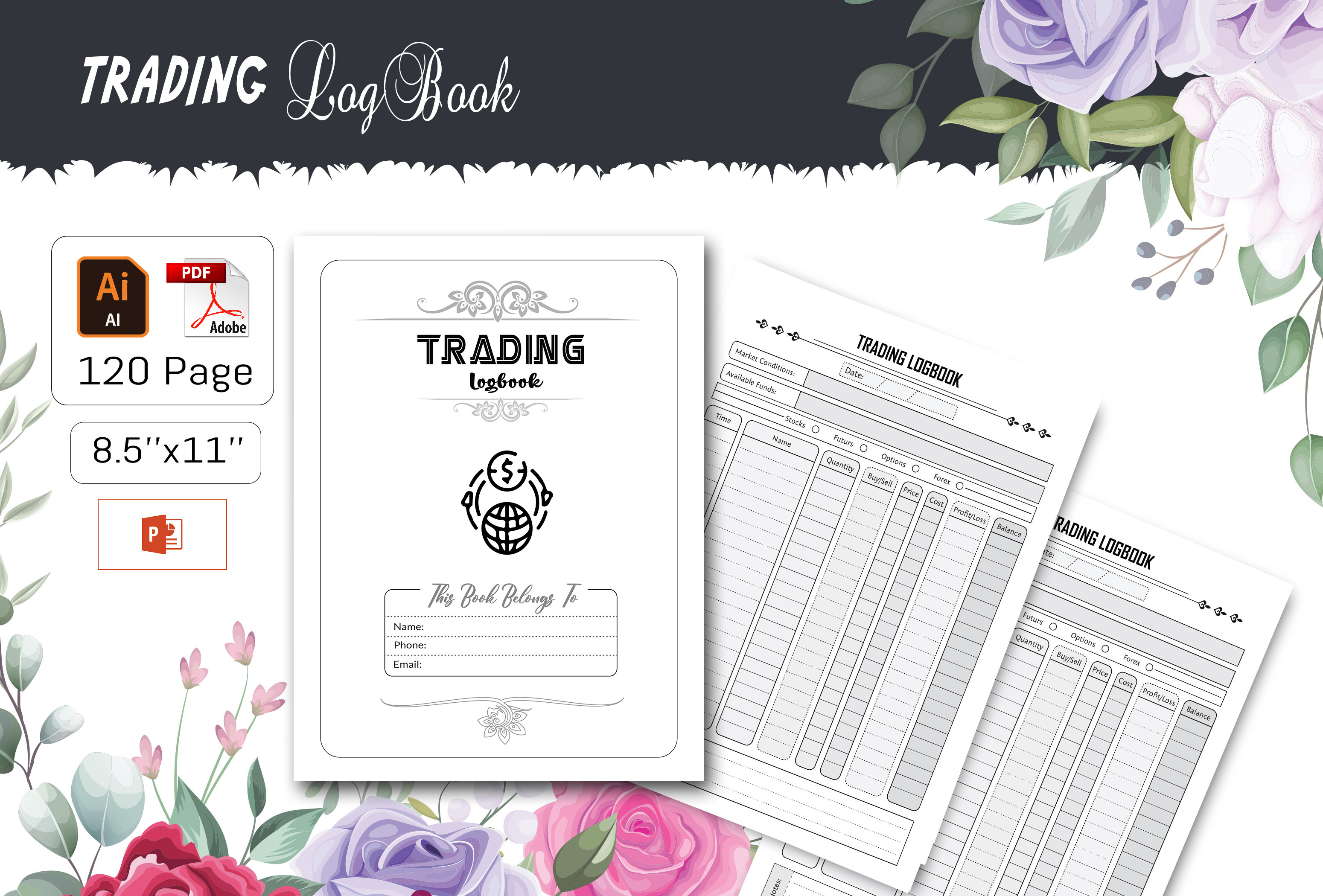 Trading Log Book, a Stationery Template by design_hut