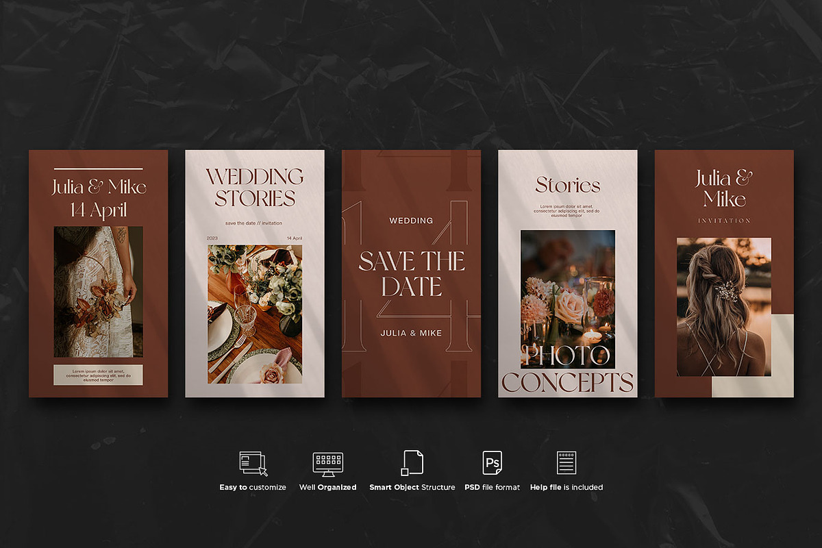 Wedding Social Stories PSD Templates, a Social Media Template by Giraffe Design Studio (Photo 4 of 21)