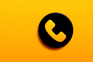 Bright yellow phone call icon on black circle for modern communication and bran, an Illustration by AS photostudio