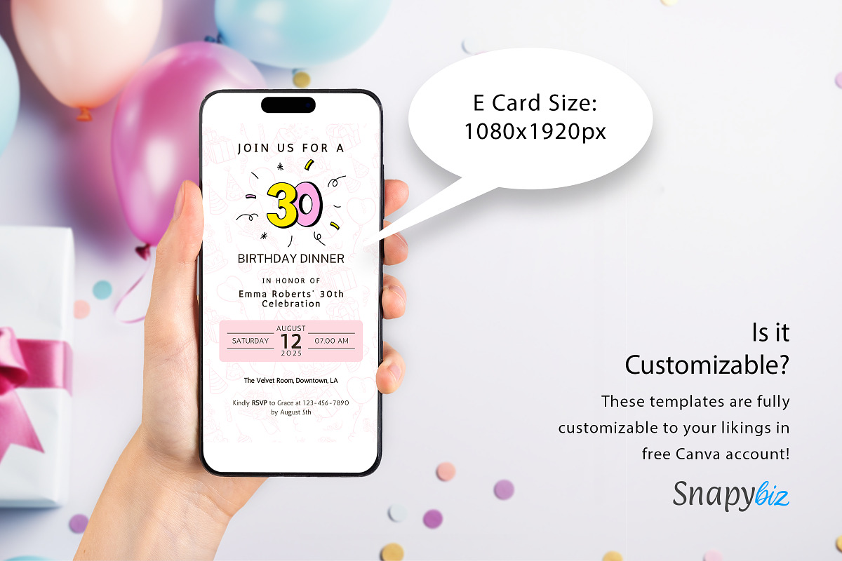 Birthday Dinner Invitation Canva PDF, an Invitation Template by Snapybiz (Photo 4 of 12)