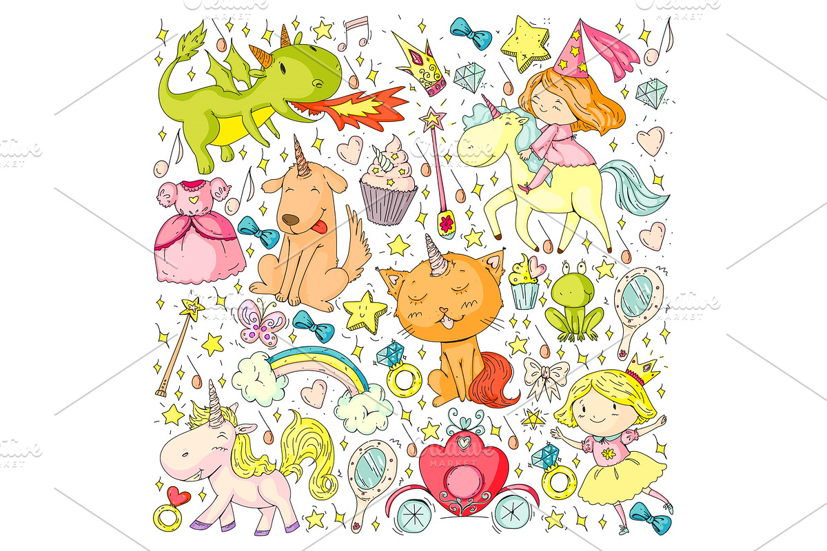 Fairy princess and magical unicorns, an Animal Illustration by Doodle