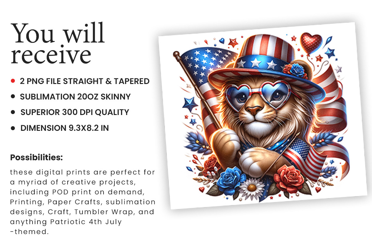 Lion 4th of July Tumbler Wrap Design, an Object Graphic by Creative Arslan (Photo 2 of 3)