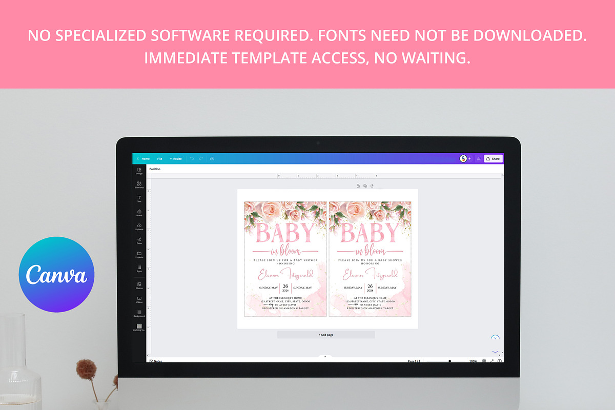 Baby in Bloom Baby Shower Template, an Invitation Template by SmmrDesign (Photo 4 of 7)