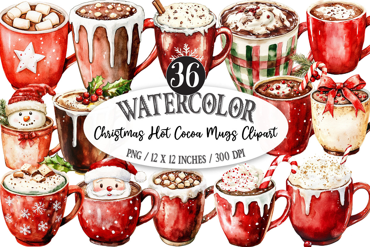 Retro Christmas Hot Cocoa Mugs, an Illustration by Designking (Photo 1 of 5)