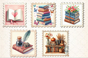 Reading Books Postage Stamp Clipart, an Illustration by Rose Art (Thumbnail 3 of 4)