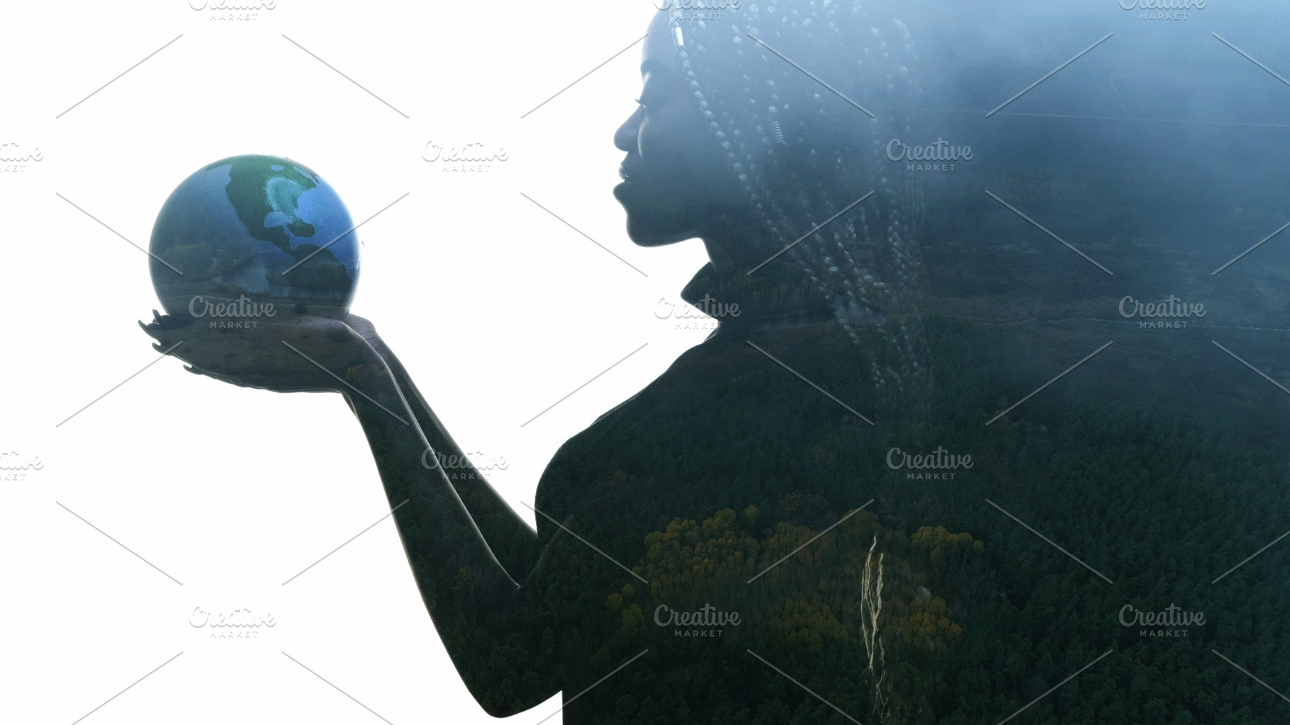 Sustainable earth silhouette woman globe in hands, a Person Photo by Photo Drive Studio