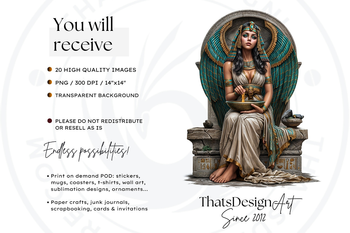 Isis Egyptian goddess clipart set, a Person Illustration by ThatsDesignArt (Photo 2 of 10)
