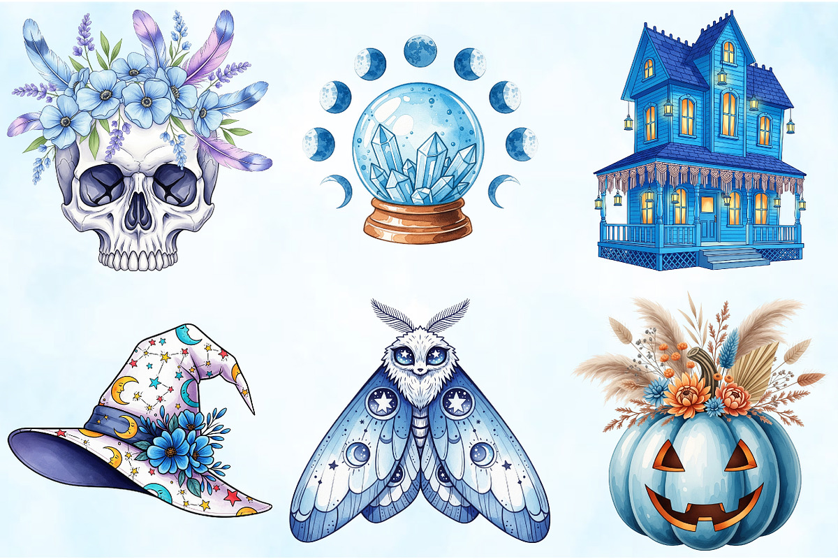 Blue Boho Halloween Sublimation PNG, an Illustration by Craft Nest (Photo 4 of 9)