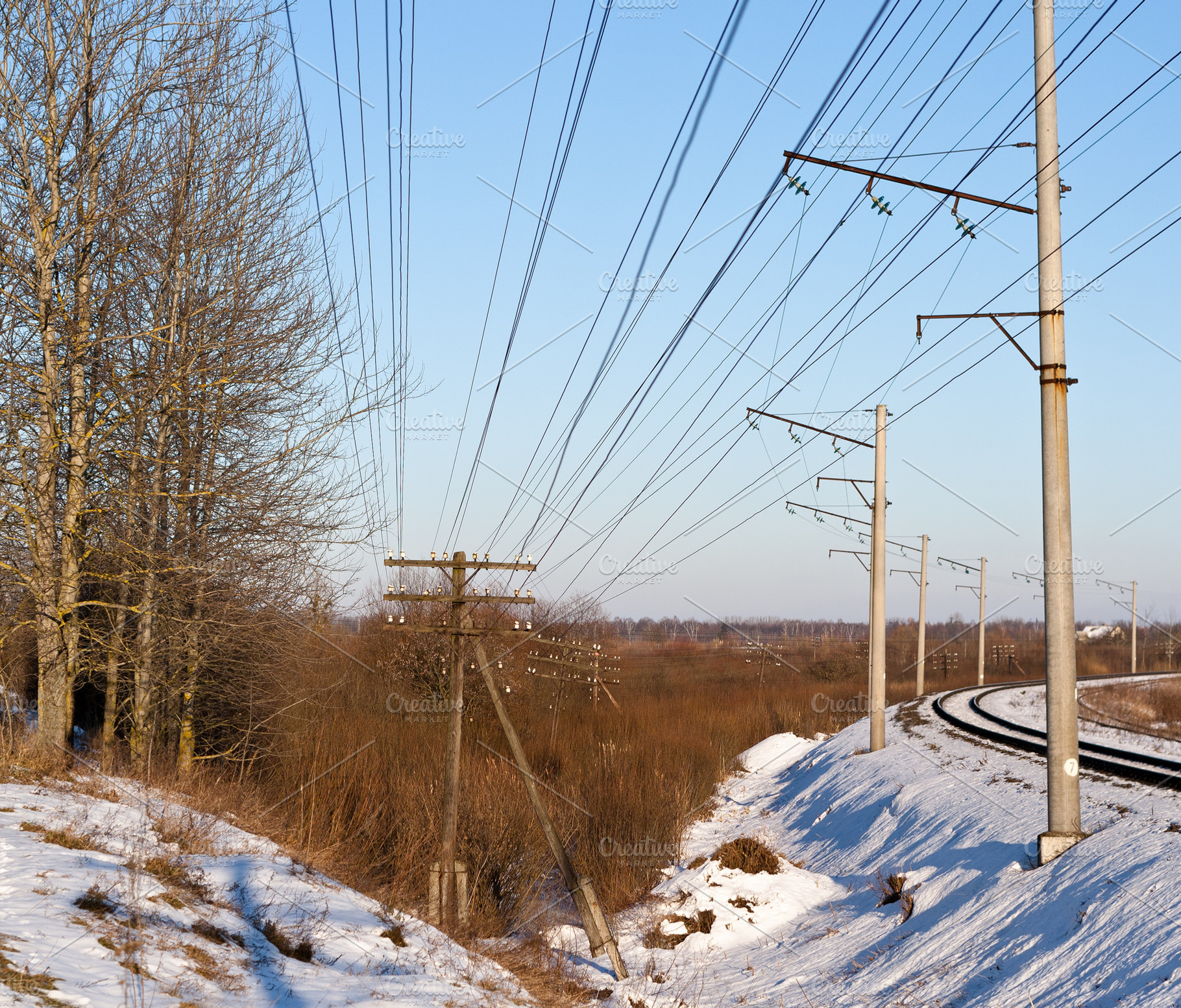 Old telegraph line along a railway, a Transportation Photo by Leonid Andronov