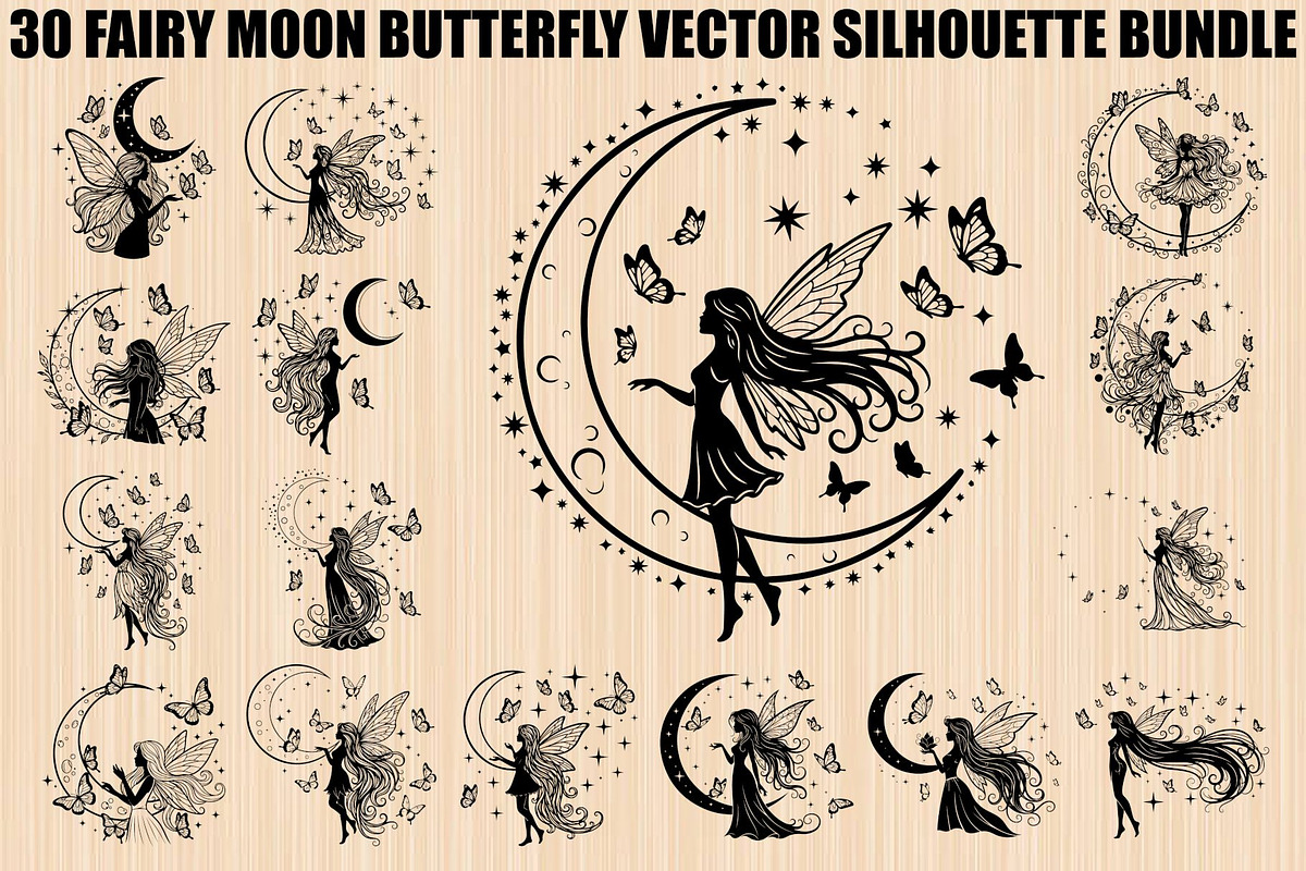 Fairy Moon Butterfly Silhouette, an Object Illustration by Gaye Art (Photo 1 of 31)