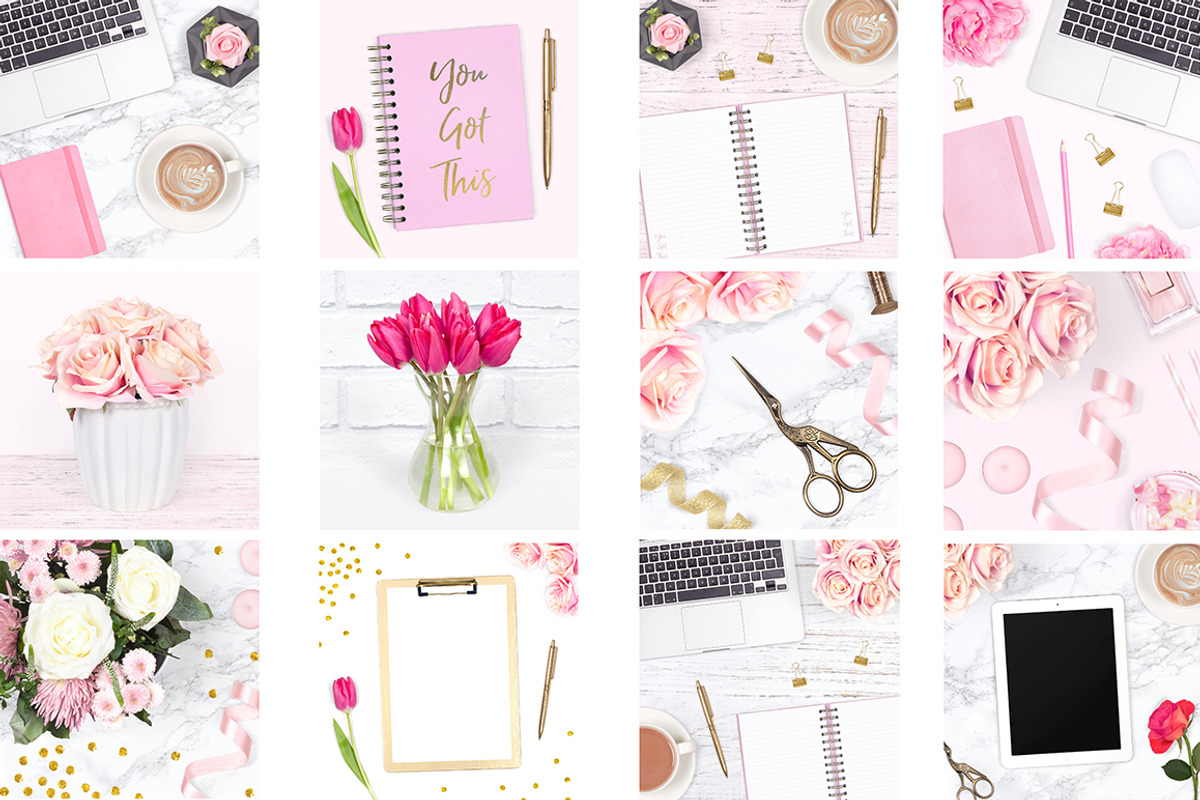 Feminine Desk Stock Photo Bundle, an iPad Mockup by Pixomize (Photo 2 of 5)