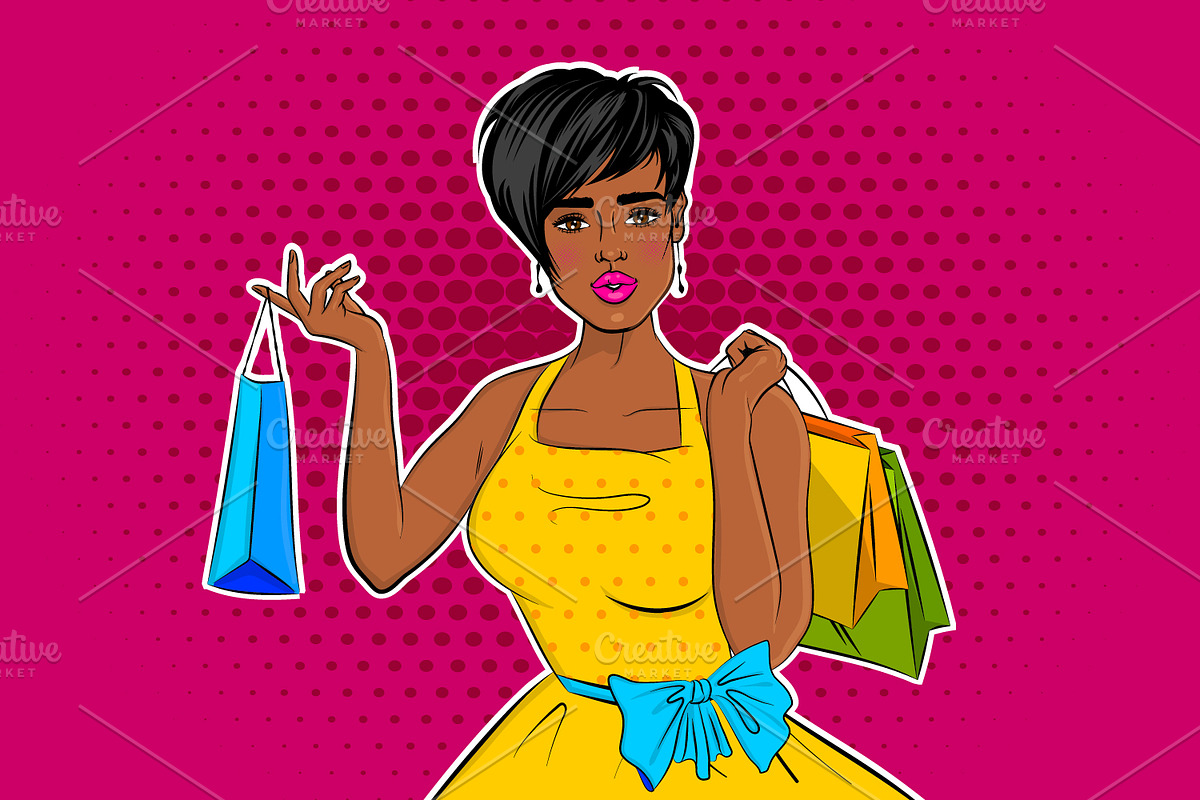 Sexy black african lady shopping, an Illustration by Kapitosh