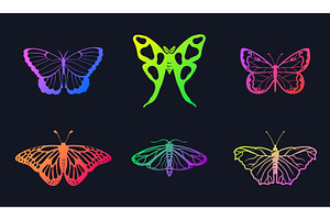 Neon Butterflies. Mystical Butterfly