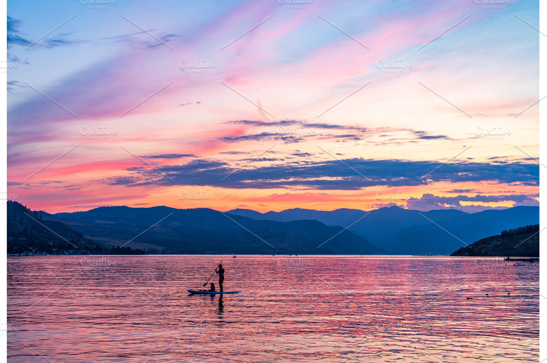 Sunset over Lake Chelan with, a Nature Photo by Backyard Stock