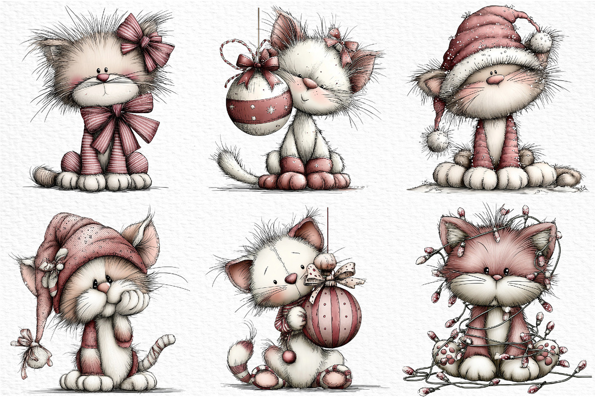 Whimsical Christmas Cat Clipart, an Illustration by Craft Nest (Photo 2 of 6)