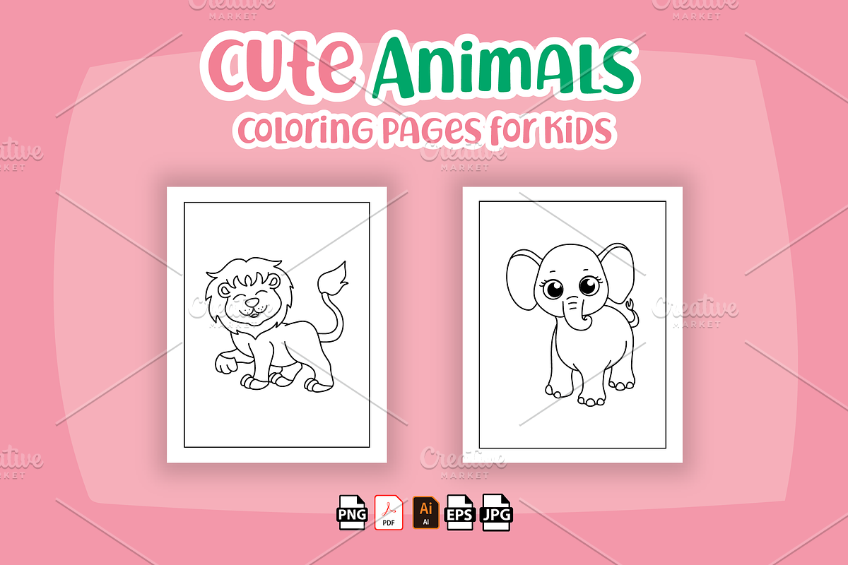 Cute Animals Coloring Pages for Kids, an Animal Illustration by Sultana177 (Photo 2 of 3)